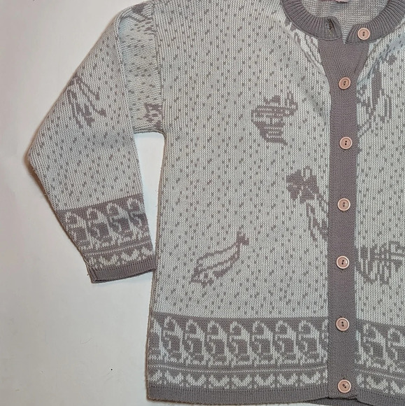 Vintage Young Fashion Club Knit Button Down Cardigan Pink Cream Grey Sweater L - Picture 6 of 9